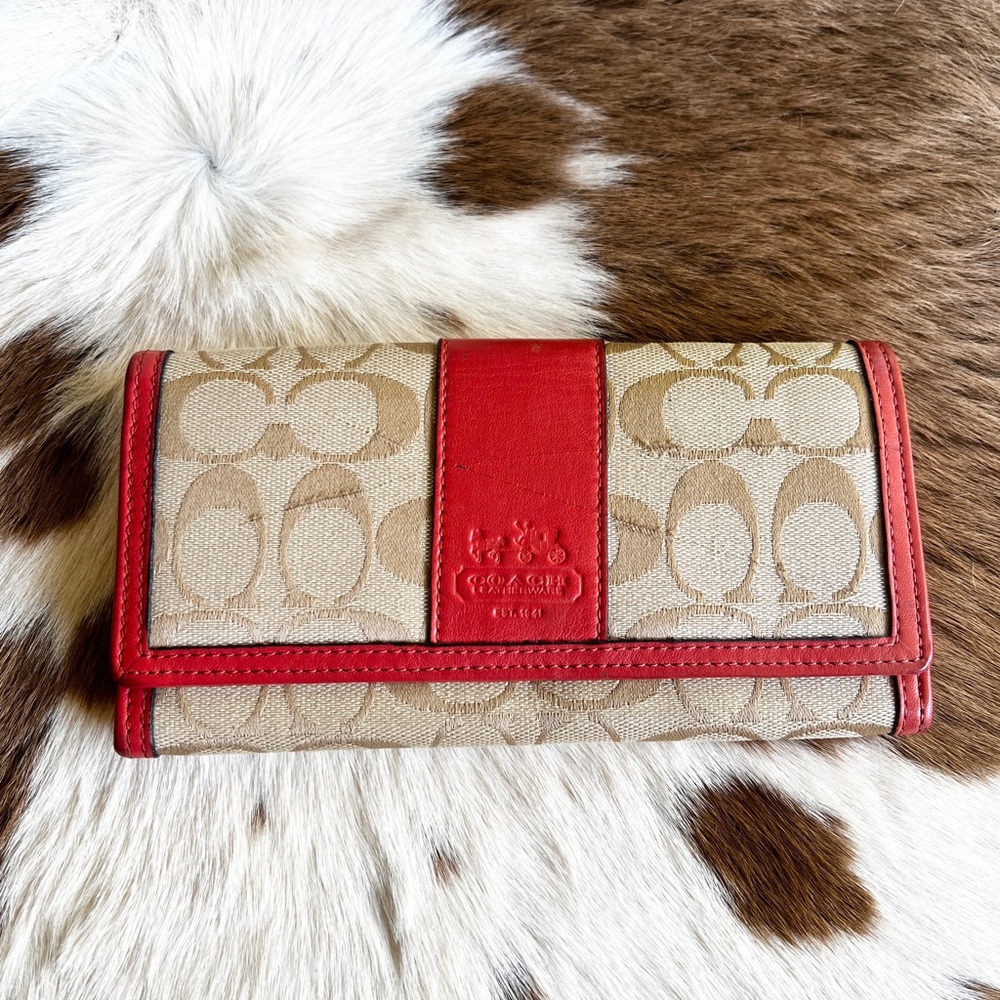 Coach Signature Wallet in Red and Tan
